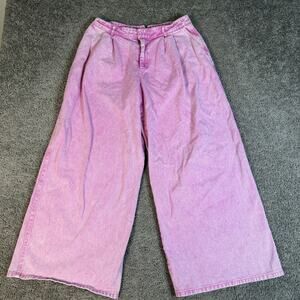 AVEC LES FILLES Jeans Womens 30 X 30 Pink Wide-Leg Skater Acid Wash Pleated